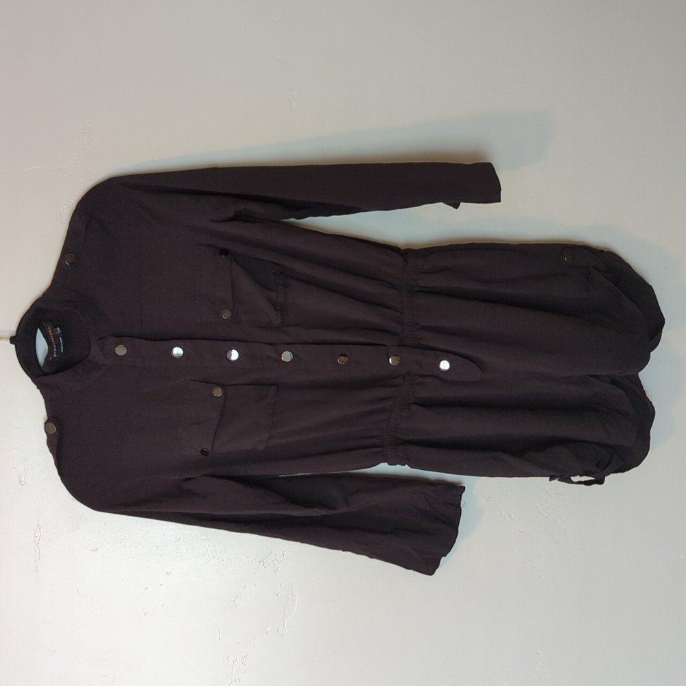 BCBG Max Azria Black Button Cinched Long Sleeve Romper‎ Size XS